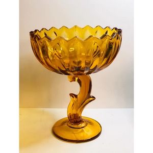 Indiana Amber Glass Lotus Blossom Pedestal dish